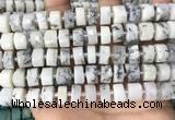 CRB2208 15.5 inches 11mm - 12mm faceted tyre white opal beads