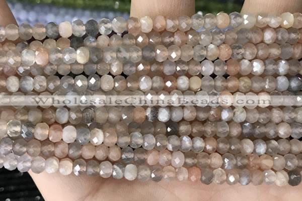 CRB2256 15.5 inches 3*4mm faceted rondelle rainbow moonstone beads