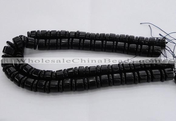 CRB254 15.5 inches 5*14mm - 10*14mm rondelle black agate beads