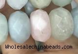 CRB3027 15.5 inches 8*14mm faceted rondelle morganite beads