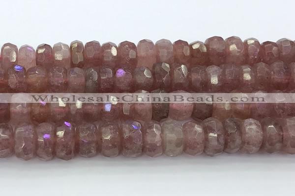 CRB5624 15.5 inches 6*12mm faceted rondelle strawberry quartz beads