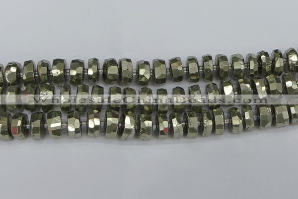 CRB600 15.5 inches 8*16mm faceted rondelle pyrite beads