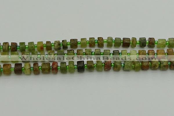 CRB664 15.5 inches 5*8mm tyre green garnet gemstone beads