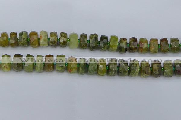 CRB851 15.5 inches 7*12mm faceted rondelle green garnet beads