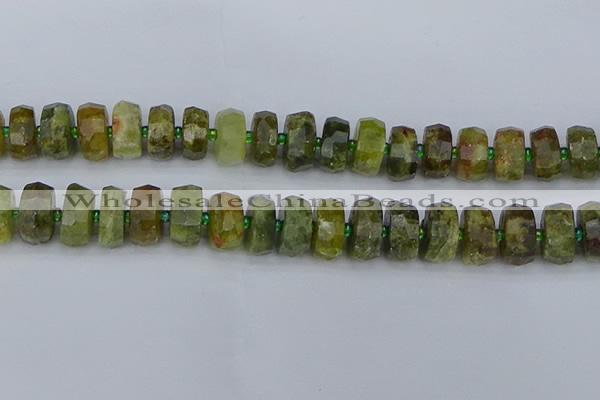 CRB852 15.5 inches 8*14mm faceted rondelle green garnet beads