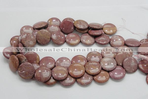 CRC75 15.5 inches 25mm flat round rhodochrosite gemstone beads