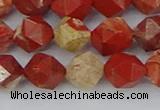 CRE347 15.5 inches 10mm faceted nuggets red jasper beads