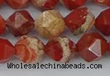 CRE348 15.5 inches 12mm faceted nuggets red jasper beads