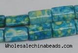 CRF138 15.5 inches 10*15mm flat tube dyed rain flower stone beads