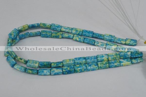 CRF138 15.5 inches 10*15mm flat tube dyed rain flower stone beads