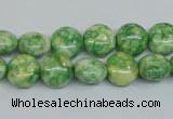 CRF196 15.5 inches 10mm flat round dyed rain flower stone beads