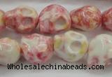 CRF358 15.5 inches 11*12mm skull dyed rain flower stone beads