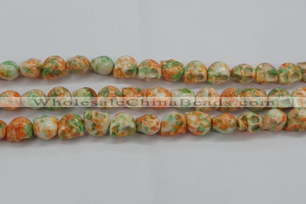 CRF362 15.5 inches 11*12mm skull dyed rain flower stone beads