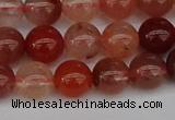 CRH602 15.5 inches 8mm round red rabbit hair quartz beads