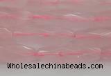 CRI02 15.5 inches 10*30mm faceted rice rose quartz beads wholesale