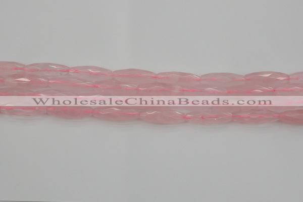 CRI02 15.5 inches 10*30mm faceted rice rose quartz beads wholesale