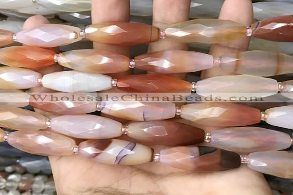 CRI126 15.5 inches 10*30mm faceted rice red agate gemstone beads