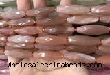 CRI137 15.5 inches 10*30mm faceted rice moonstone gemstone beads