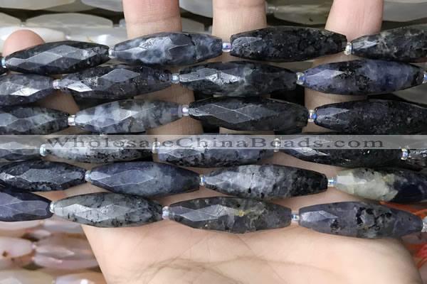 CRI152 15.5 inches 10*30mm faceted rice iolite gemstone beads