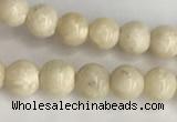 CRJ620 15.5 inches 4mmm round white fossil jasper beads wholesale