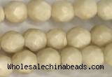 CRJ626 15.5 inches 4mmm faceted round white fossil jasper beads