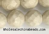 CRJ629 15.5 inches 10mm faceted round white fossil jasper beads