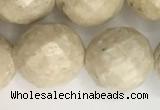 CRJ630 15.5 inches 12mm faceted round white fossil jasper beads