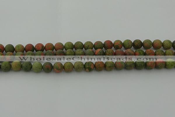 CRO1062 15.5 inches 8mm round matte unakite beads wholesale