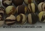 CRO1073 15.5 inches 10mm round matte brown zebra jasper beads