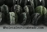 CRO1124 15.5 inches 12mm round matte green silver line jasper beads