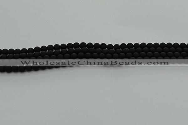 CRO1130 15.5 inches 4mm round matte black agate gemstone beads