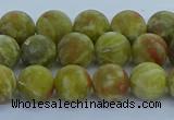 CRO1152 15.5 inches 8mm round matte green dragon serpentine jasper beads