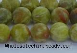 CRO1153 15.5 inches 10mm round matte green dragon serpentine jasper beads