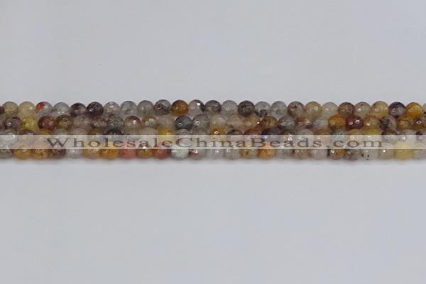 CRO1195 15.5 inches 4mm faceted round mixed lodalite quartz beads