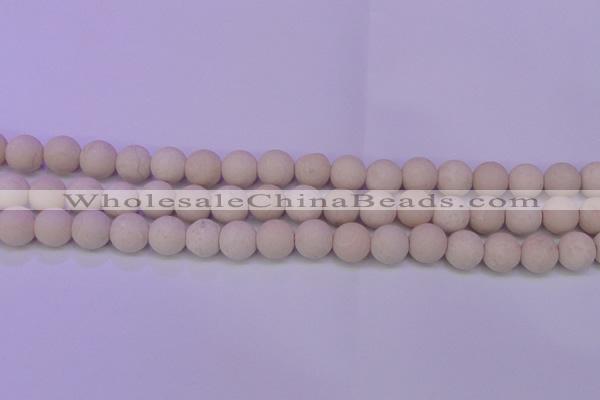 CRO792 15.5 inches 8mm round matte rice white fossil beads