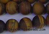 CRO965 15.5 inches 14mm round matte yellow tiger eye beads wholesale