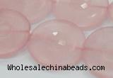 CRQ111 15.5 inches 30mm faceted coin natural rose quartz beads