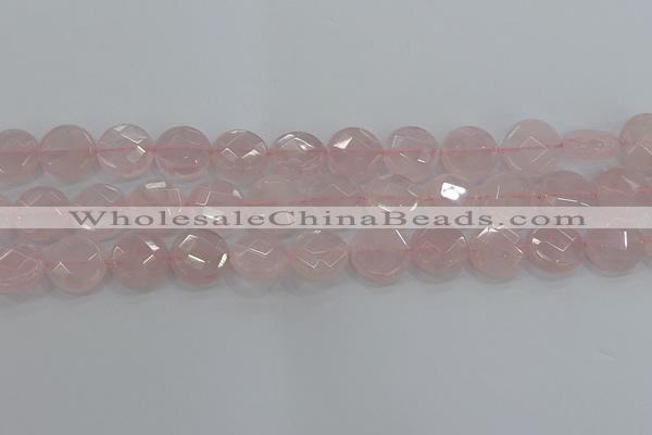 CRQ139 15.5 inches 15mm faceted coin natural rose quartz beads