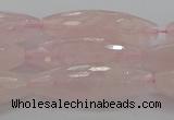 CRQ195 15.5 inches 10*30mm faceted rice natural rose quartz beads