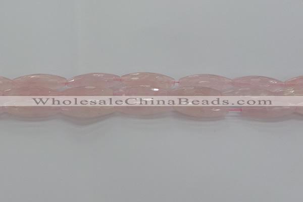 CRQ195 15.5 inches 10*30mm faceted rice natural rose quartz beads