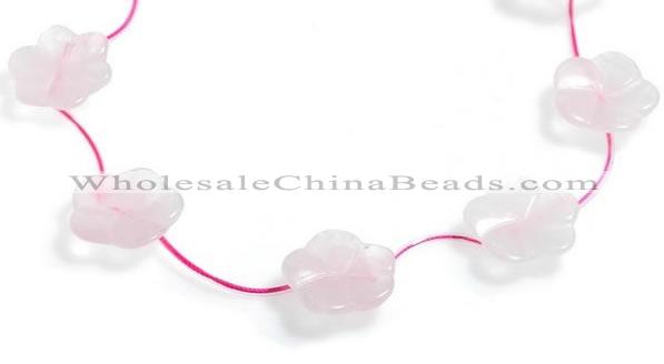 CRQ21 17 inches 24mm carved flower rose quartz beads Wholesale