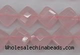 CRQ370 15.5 inches 12*12mm faceted diamond rose quartz beads