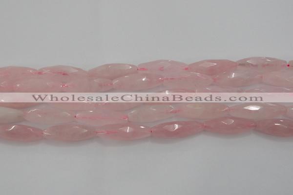 CRQ381 15.5 inches 10*30mm faceted rice rose quartz beads