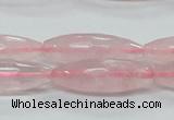 CRQ40 15.5 inches 10*30mm faceted rice natural rose quartz beads