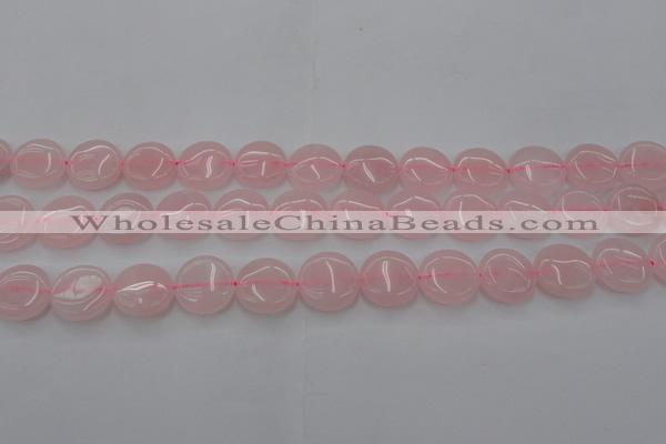 CRQ601 15.5 inches 12mm flat round rose quartz beads wholesale