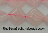 CRQ638 15.5 inches 14*14mm diamond rose quartz beads wholesale