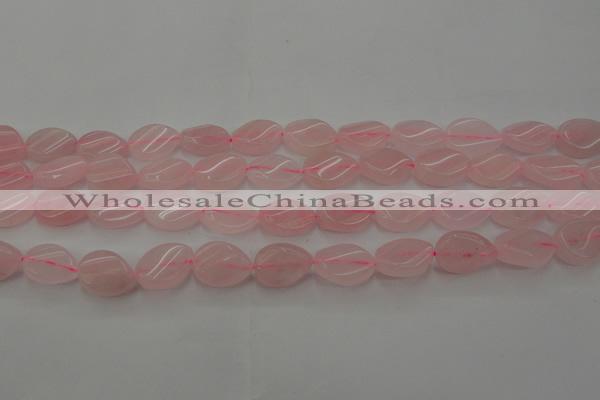 CRQ640 15.5 inches 13*18mm twisted flat teardrop rose quartz beads