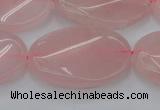 CRQ647 15.5 inches 25*35mm twisted oval rose quartz beads