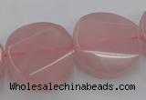 CRQ663 15.5 inches 25mm twisted coin rose quartz beads