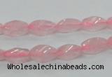 CRQ69 15.5 inches 6*12mm twisted rice natural rose quartz beads